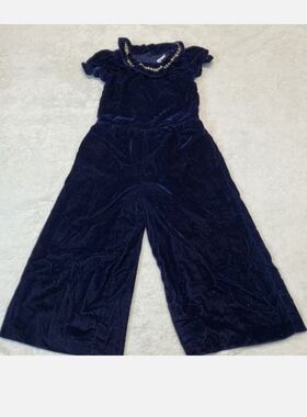 Janie and Jack Blue Velvet Dressy Holiday Classic Occasion One Piece Romper 6‎